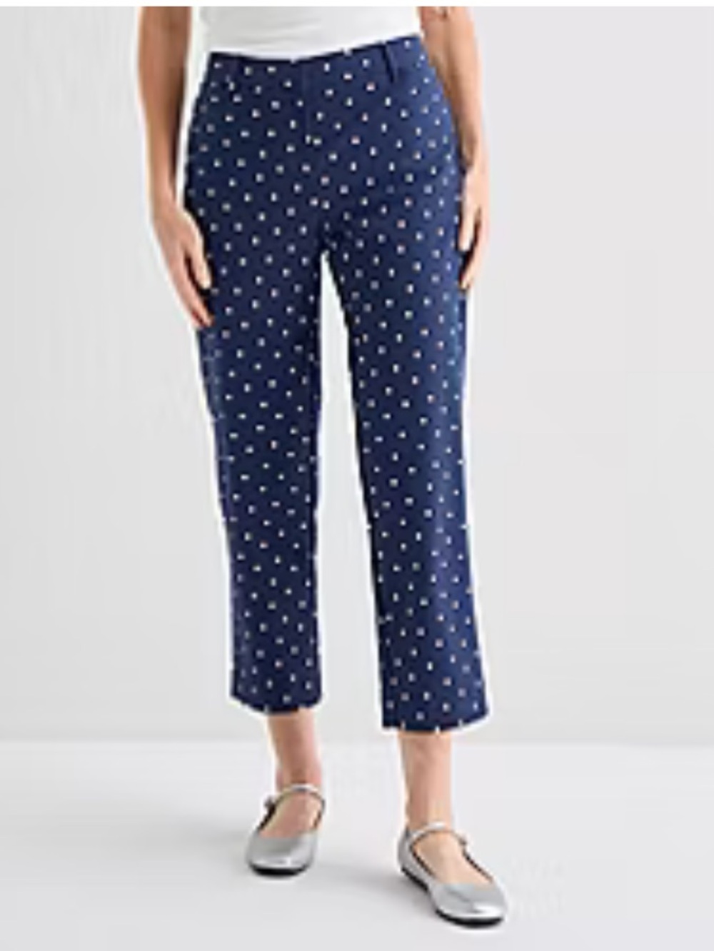 LIZ CLAIBORNE Career Navy Blue and White Emma Polka Dot Ankle  Pants 8